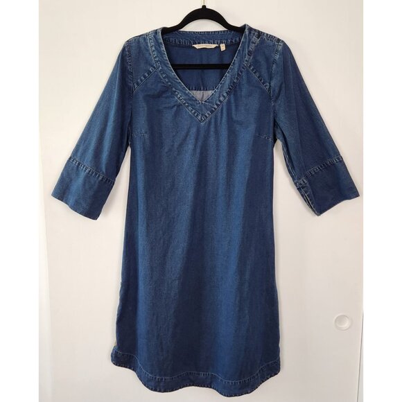 Soft Surroundings 70's Style 3/4 Sleeve Denim Dress With Button Detail, Med - Picture 1 of 7